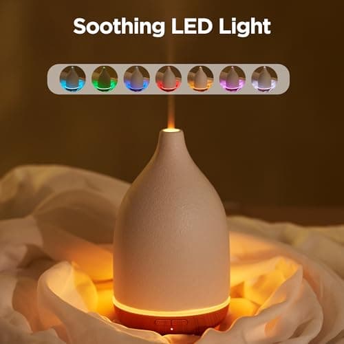 InnoGear Oil Diffuser, 150ML Ceramic Diffuser for Essential Oils Handcrafted Aromatherapy Diffuser Ultrasonic Cool Mist Humidifier with 2 Mist Modes Waterless Auto Off for Room Office, White 6