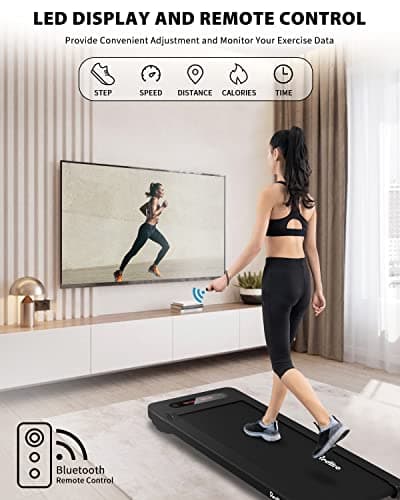 REDLIRO Under Desk Treadmill Walking & Jogging Machine Portable Motorized Walking Pad with Led Display, Remote Control & Bluetooth Speaker Compact for Small Home Office use, Black-without bar 3