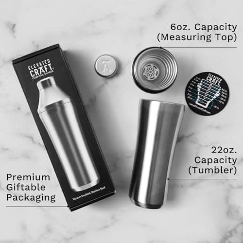 Elevated Craft Hybrid Cocktail Shaker - Premium Vacuum Insulated Stainless Steel Cocktail Shaker - Innovative Measuring System - Martini Shaker for the Home Bartender - 28oz Total Volume 6