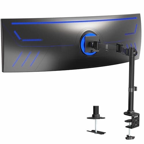 VIVO Single Ultra-Wide Monitor Desk Mount for up to 49 inch Ultrawide Screens, Clamp-on Adjustable Stand Holds 44 lbs, VESA up to 100x100mm, Black, STAND-V100M