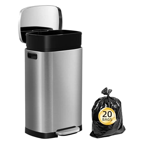 KdbK 13 Gallon Trash Can with Lid, 50L Fingerprint Proof Stainless Steel Kitchen Trash Can with Removable Inner Bucket and Lid Soft Close, Pedal Rubbish Bin for Home Office 6