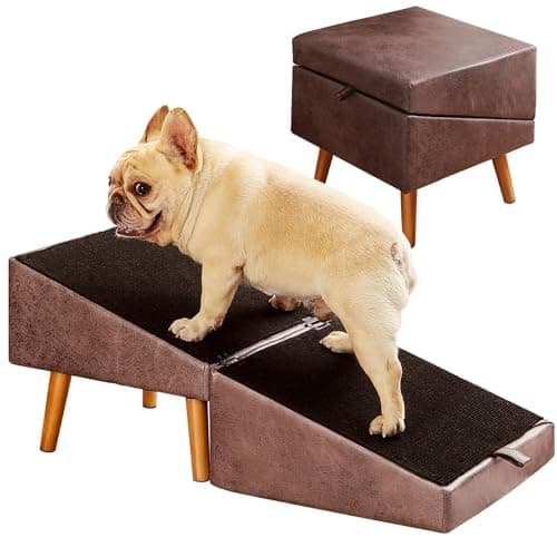 Dog Stairs for Small Dogs and Cats, Dog Ramp for Couch and Bed, Foldable 2-in-1 Wooden Pet Steps for Puppy, Split Ottoman Design（Brown）