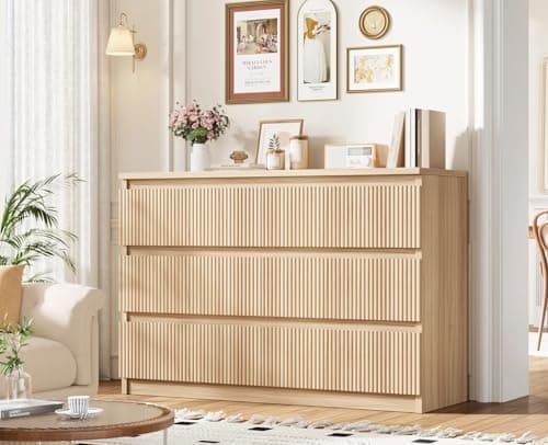 Jocoevol Oak 6 Drawer Dresser for Bedroom, Modern Fluted Dresser, Bedroom Dressers with Drawers, Large Double Wooden Chest of Drawers for Living Room, Hallway