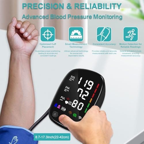 Bluetooth Automatic Blood Pressure Monitor for Home Use - with Adjustable Upper Arm Large Cuff (8.7"-17.3"), App Tracking, LED Display 2 Users 240 Sets Memory, Hypertension Detector 5