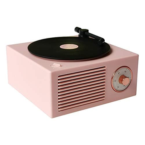 Vinyl Record Player Style Bluetooth Speaker Old Fashioned Classic Style Pink Cute Look Gift for Girls Bass Enhancement Loud Volume Speaker by Wetocke