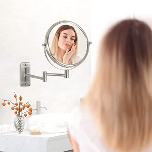 Erlingeryi 8" Wall Mounted Makeup Mirror 1X/ 10x Magnifying Mirror Double Sided Vanity Makeup Mirror for Bathroom Nickel Brush Finish 6