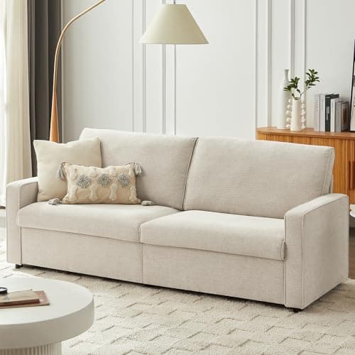 Vipbear Modern Sofa Couches for Living Room, 78'' Loveseat 3-Seat Couch Soft Linen Sofas, Removable Back & Sofa Cushion, Comfy Couch for Bedroom/Office/Apartment/Small Space, Easy Assembly, Beige