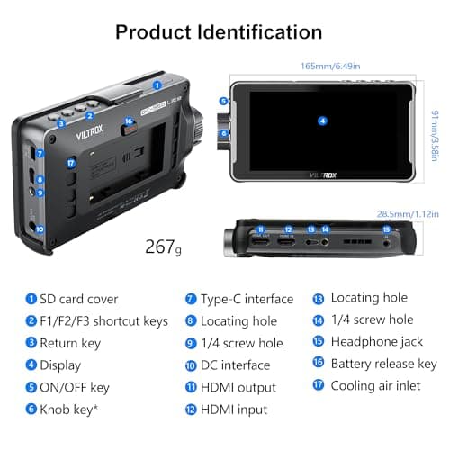 VILTROX DC-550 Lite 5.5 inch Camera Video Monitor, Touchscreen 4K HDMI in/Output Camera Field Monitor Kit with Battery Sunshade Hood, 400Nits 1920x1008 Peaking Focus Assist Filming On Camera Monitor 6