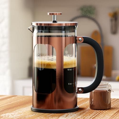 Veken French Press Coffee Maker 21oz 0.6 L, Single Serve Small Pot, Heat Resistant Thickened Borosilicate Glass, Stainless Steel Brewer, Cold Brew Cafetera Teapot for Kitchen Travel Camping, Copper