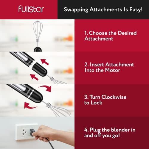 fullstar Immersion Blender Set, 9-Speed 500W Handheld Electric Hand Mixer, Smoothie Blender (3-in-1, Black) 7