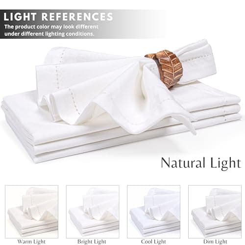 Ramanta Home Decorative Cloth Dinner Napkins Set of 12, 20x20 Inch White Hemstitched Flax Cotton Napkins with Mitered Corners, Oversized Use, Parties, Weddings, Spring, Easter Cloth Napkins 2