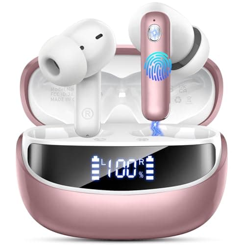 Wireless Earbuds, Bluetooth 5.4 Headphones with 4 ENC Noise Cancelling Mic, 45Hrs Playtime Bluetooth Earphones HiFi Stereo Deep Bass, in Ear Earbuds IP7 Waterproof, Wireless Headphones Rose Gold