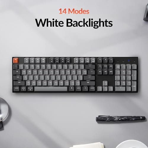 Keychron K10 Full Size 104 Keys Bluetooth Wireless Mechanical Gaming Keyboard for Mac Windows with Keychron Silent K Pro Red Switch, Multitasking/White LED Backlight/USB C Wired Computer Keyboard 6