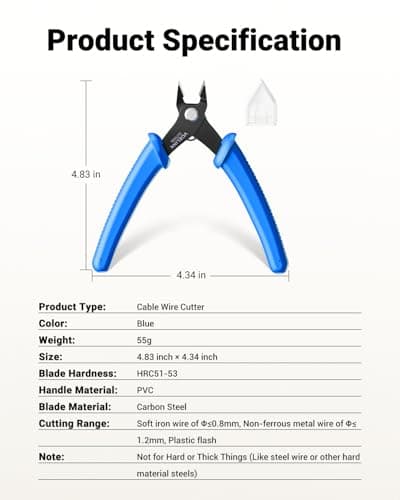 VCELINK Small Wire Cutter Spring-loaded GJ706BL, Precision Flush Cutter Pliers Diagonal Cutters for Electronics, Jewelry Making, Model Craft and 3D Printer, 5-Inch 7
