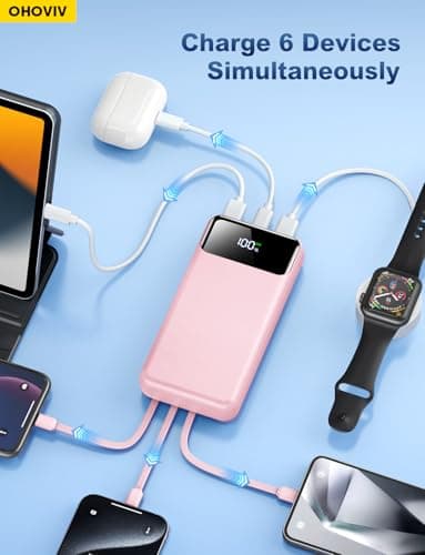 OHOVIV Portable Charger Power Bank 50000mAh Battery Pack, 22.5W Fast Charging PowerBank with Built in Cables,Travel Essential USB-C Portable Phone Charger for iPhone Samsung Pixel Android iPad-Pink 8