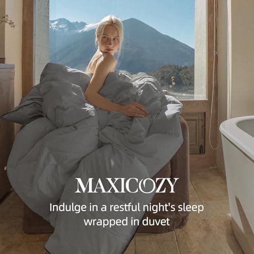 MAXICOZY Down Fiber Comforter Oversized King Size, Grey Down Fiber Comforter Fluffy Duvet Insert Oversized King Size, Ultra-Soft, Grey, Oversized King 120”X 98” 8