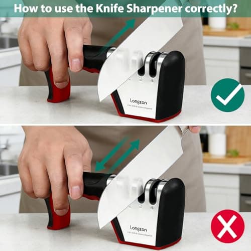 Longzon 4-in-1 Knife Sharpener [4 Stage] with a Pair of Cut-Resistant Glove, Original Premium Polish Blades, Best Kitchen Knife Sharpener Really Works for Fruit and Steel Knives, Scissors-Black+Red 5