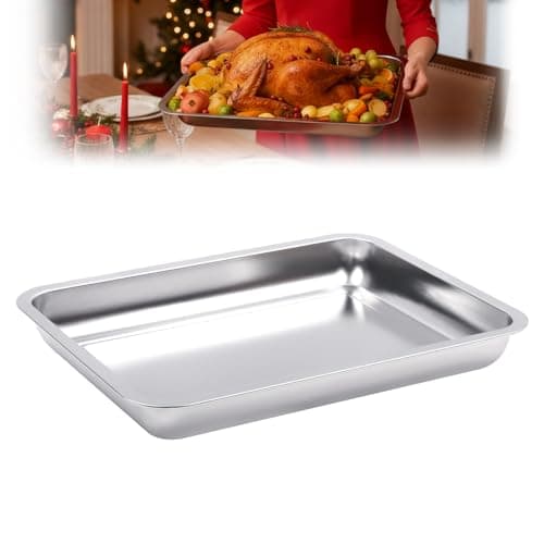 KAMaster 15.5 in 304 Stainless Steel Roasting Pan Non-Stick Big Roaster Pan,for Big Green Eggs Grilling or Drip Pan for Turkey,Durable Baking,Lasagna Pan,Dishwasher Safe