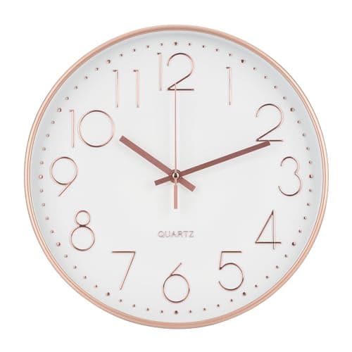 bakbrand Wall Clock 10 Inch Non-Ticking Silent Modern Simple Style Round Decor Clock Rose Gold Stereoscopic Dial Quartz Wall Clocks for Home/Office/School/Living Room/Bedroom/Kitchen