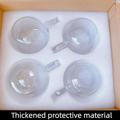 Generic 4-Pack 5 Ounces Double Wall Clear Glass Coffee mugs,5 oz Espresso Cups With Handle,Insulated Mugs,Cappuccino Cups,Tea Cups,Latte Cups,Beverage Glasses Heat Resistant 9