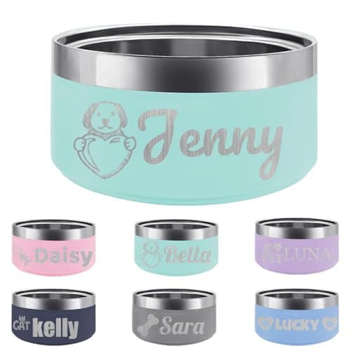 Personalized Stainless Steel Dog Cat Bowl with Name,Customized Laser Engraved Pet Bowl Non Slip for Water and Food 25oz,40oz,53oz(Mint Green)