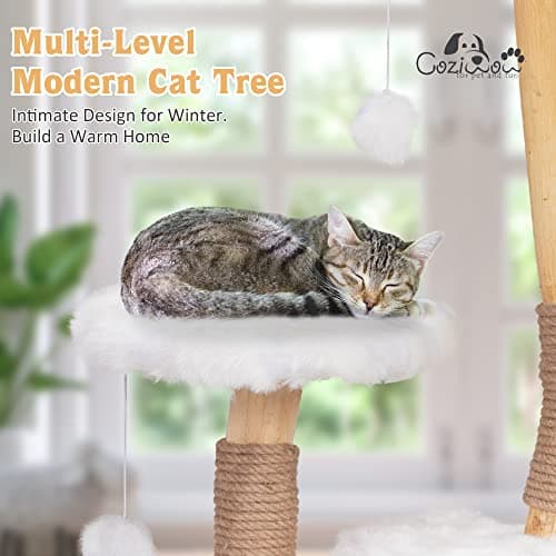 COZIVVOVV Cloud Cat Tree Aesthetic, Natural Wood Branch Cat Tree Tower with Large Condo, Soft Perches, Kitten Scratching Posts, Cat-Approved Modern Luxury Cat Tower, White 8