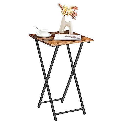 HOOBRO Folding TV Tray Table, Wooden TV Tray, Portable Sofa Side Table, Industrial Snack Table End Table for Small Spaces, Space-Saving, Easy to Install and Fold, Rustic Brown and Black BF27BZ01 9