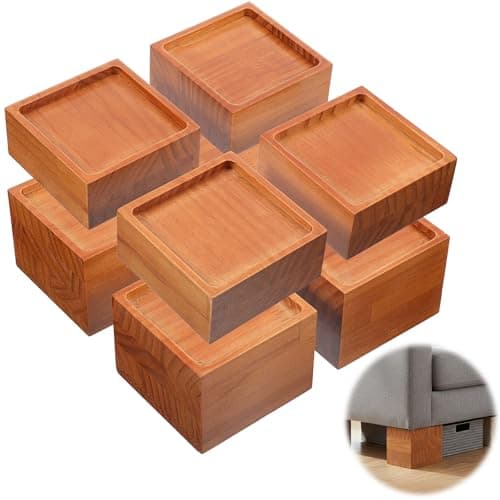 8PCS 4-Inch Solid Pine Furniture Risers, Sofa Bed Riser Heavy Duty 2000lbs Capacity, 2 Different Height, Tool-Free Install, Wood Bed Risers Wooden Beds Lifters for Beds, Sofas, Desks-Retro Brown