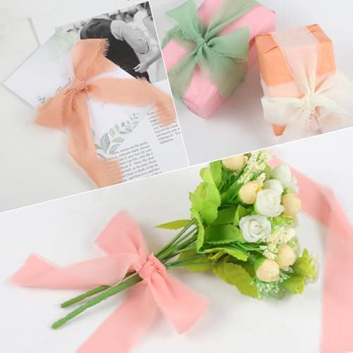 Phinus 1.6" x 6 Rolls Chiffon Ribbon, 33 Yards Colored Handmade Chiffon Silk Ribbon, Frayed Fringe Ribbons for Packaging Bouquets, Gifts, Wedding Invitation, DIY Craft, Home Party Decoration 6