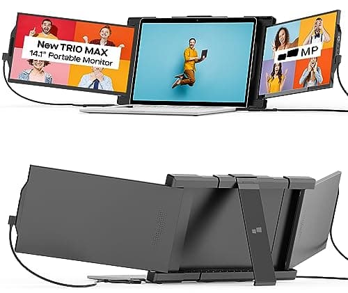 Trio Max 14.1" Mobile Pixels Portable Laptop Monitor(2026 Version), FHD IPS Triple Monitor with Built-in Kickstand, Type-C/USB A Laptop Screen Extender(Optional Magnets), Windows/Android/macOS/Switch