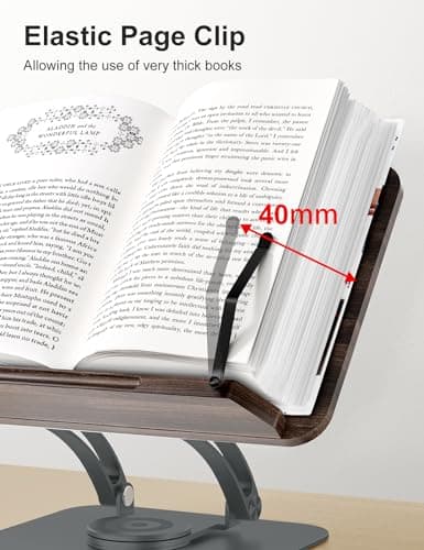 Tounee Book Stand for Reading, Adjustable Book Holder with 360° Swivel Base, Foldable Cookbook Stand Recipe Book Holder with Elastic Page Clips for Music Scores, Recipe, Tablet, Laptop-Gray 5