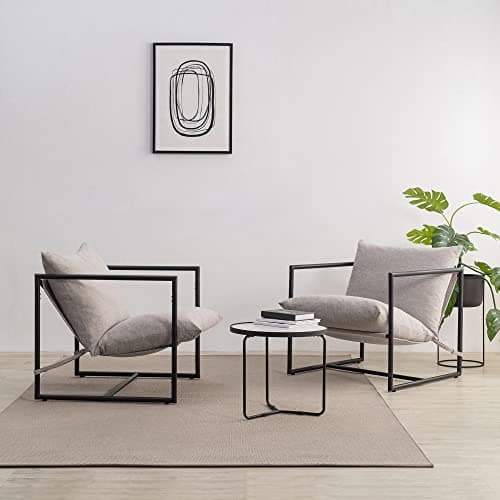 Zinus Aidan Sling Accent Chair, Metal Framed Armchair with Shredded Foam Cushioning, Oatmeal 10