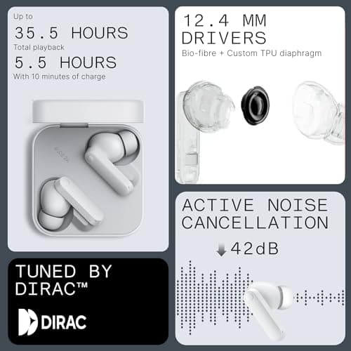 CMF Buds 2a Wireless Earbuds Active Noise Cancelling 42dB Hybrid ANC Bluetooth Headphones, 12.4mm Dynamic Driver for Big Bass, 4 Mic Clear Call, Sport Ear Buds for iPhone, Android, Light Grey 5