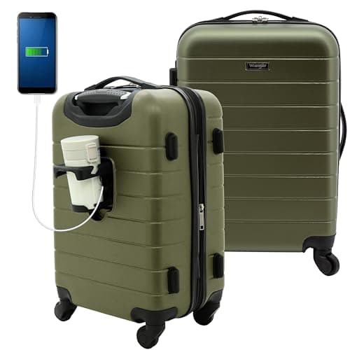 Wrangler Smart Spinner Hardside Luggage, 22-Inch Carry-On, Olive Green