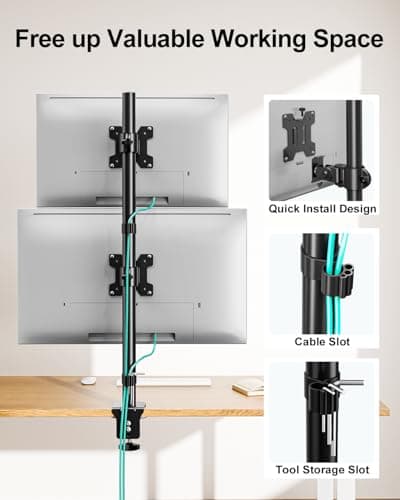 MOUNT PRO Vertical Dual Monitor Stand, Stacked Monitor Mount for 2 Monitors Up to 32 inches, Computer Monitor Arm with Swivel, Tilt, Height Adjustable, Each Monitor Desk Mount Holds up to 17.6 lbs 7