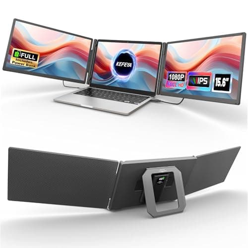 KEFEYA 15.6" Laptop Screen Extender, Includes Power Bank, FHD 1080P IPS Triple Laptop Monitor Extender for 13-17" Laptops, Plug & Play with HDMI/USB-A/TYPE-C/Hub, Compatible with Windows, Mac, Android