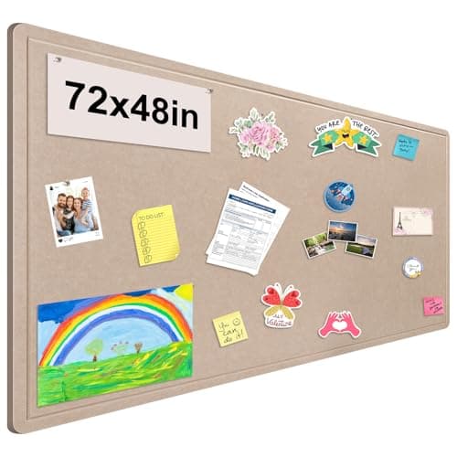 Foldable Large Bulletin Board, 72x48 Inches Cork Board Alternative, Large Felt Board Decorative Pin Board for Wall, Foldable Photo Board Self-Adhesive Vision Board with 36 Pushpins Khaki