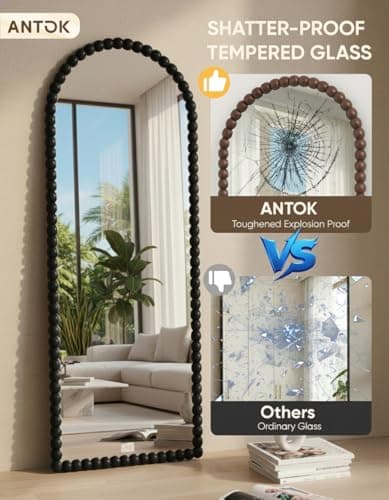 Antok Floor Mirror, 57"×21" Vintage Full Length Mirror Beaded Full Body Mirror with Stand, Hanging Mounted for Bedroom Living Room Cloakroom,Black,Luxury Style 9