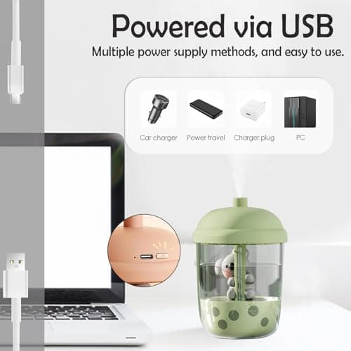 450ml Portable Mini Cool Mist Humidifier With Koala-Theme, USB Personal Auto Shut-Off, Ultra-Quiet (Coffee) 5