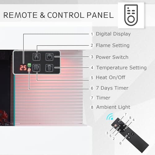 PuraFlame Alsa 44 Inch Wall Mounted Electric Fireplace All-in-One with Multi Ambient Light Colors, Remote, 1500W Heater, White 6