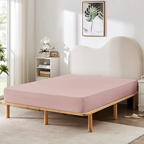 HBHLFZ Queen Fitted Sheet Only, Soft Breathable Bottom Sheet - 60"x80" Deep Pockets Queen Size Fitted Sheet - All Around Stretch Fit, Wrinkle Resistant, Colorfast - Easy Care, Light Pink