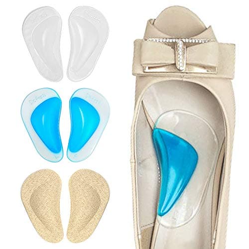 Dr. Foot's Arch Support Shoe Insoles for Flat Feet, Gel Arch Inserts for Plantar Fasciitis, Adhesive Arch Pad for Relieve Pressure and Feet Pain- 3 Pairs (Beige+Blue+ Clear, 3 Count (Pack of 1))