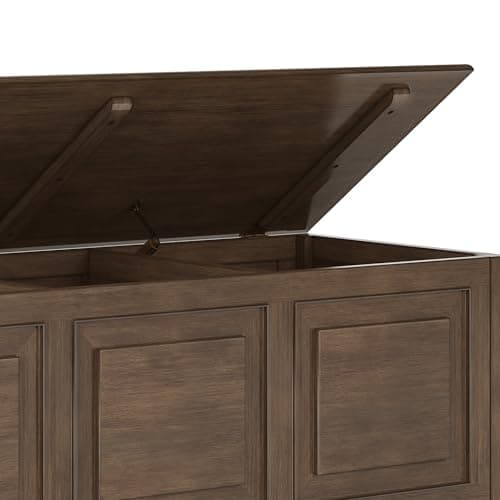 SIMPLIHOME Connaught Storage Bench - 51 inch Wide Solid Wood Trunk Bench in Natural Aged Brown, Traditional Bench for Entryway with Lift-Up Lid and 3 Hidden Compartments 7
