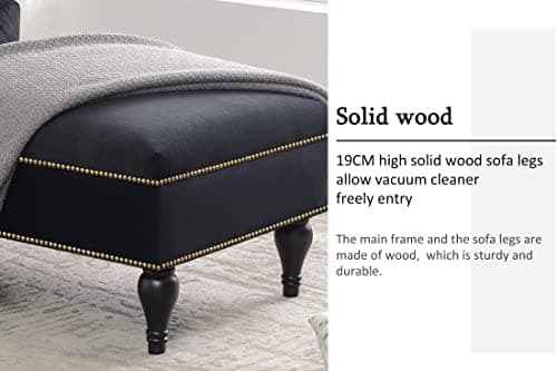 Bellemave 58'' Velvet Chaise Lounge, Button Tufted Right Arm Facing Lounge Chair with Nailhead Trim & Solid Wood Legs, Mid-Century Modern Sleeper Sofa Chair for Living Room, Bedroom, Office (Black) 7