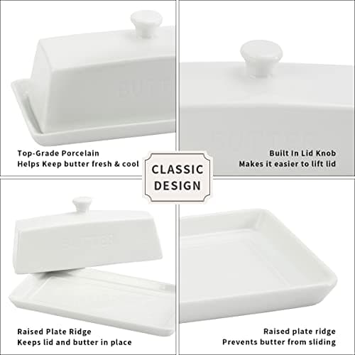 Ceramic Butter Dish with Lid - SGAOFIEE Porcelain Butter Dish with Lid and Knife for Countertop, Perfect for 1 Stick of East Coast Butter 3