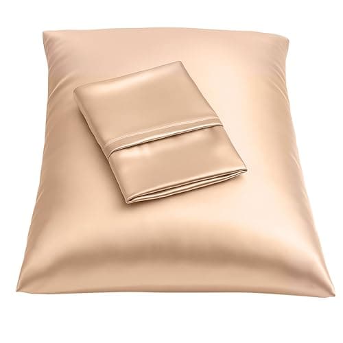 BLISSFORD Satin Pillowcase with Zipper, for Hair and Skin Care, Feels Soft and Cool Like a Silk Pillowcase, Satin Pillow Cases 2 Pack, Slik Pillow Cover, Champagne, Queen, Set of 2