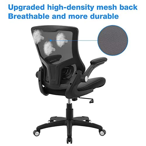 Office Chair Ergonomic Desk Chair, Computer PU Leather Home Office Chair, Swivel Mesh Back Adjustable Lumbar Support Flip-up Arms Executive Task Chair 7