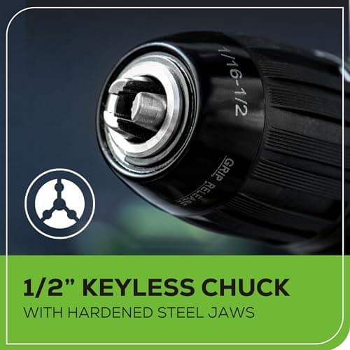 Greenworks 24V Brushless Cordless Drill Kit, 310 in./lbs, 18+1 Position Clutch, 1/2 '' Keyless Chuck, Variable Speed, Battery With 2A Charger, LED Light 5