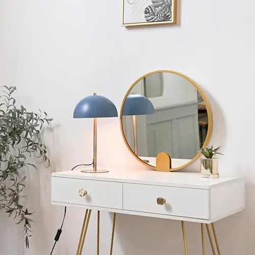 Globe Electric 52942 15" Blue Desk Lamp with Brass Accents, in-Line On/Off Rocker Switch, Ideal for Bedroom, Office Decor, Home Essentials, Reading Light, LED Bulb Compatible 6