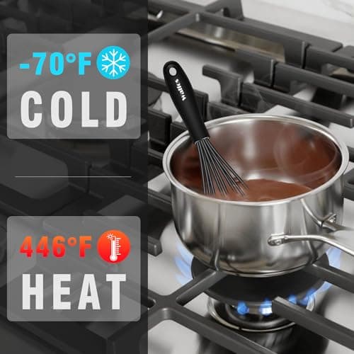 Walfos Whisk 5+7in/12cm+17cm Mini Whisk,Silicone Whisks Non Scratch Heat Resistant (480°F). Nice for stirring individual eggs and mixing small amounts of powder and sauce.Dishwasher Safe.Black 6